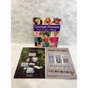 Vintage Craft Book‎ Lot Crochet Flowers Jewelry Design Wildflower Cross Stitch